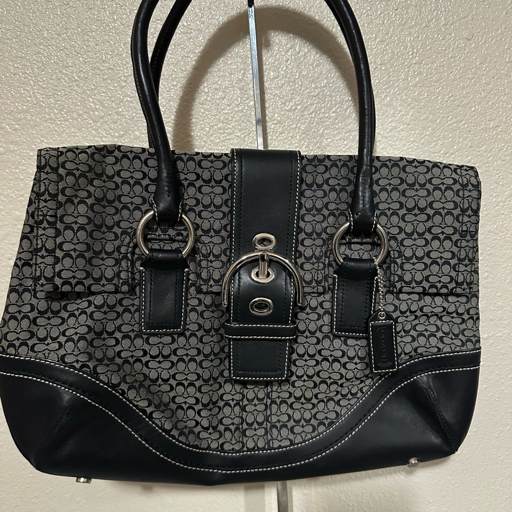 Coach Black and Gray Signature Shoulder Bag